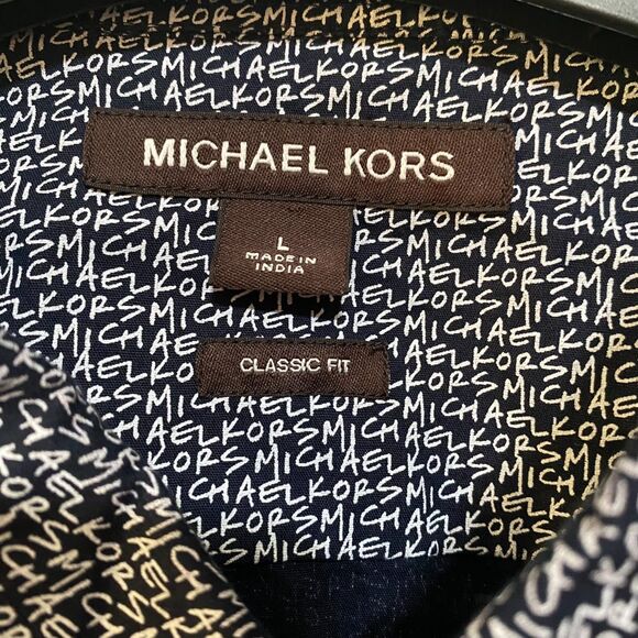 Michael Kors Men's Button Up Long Sleeve Size L Classic Fit Cotton Print - Picture 3 of 11